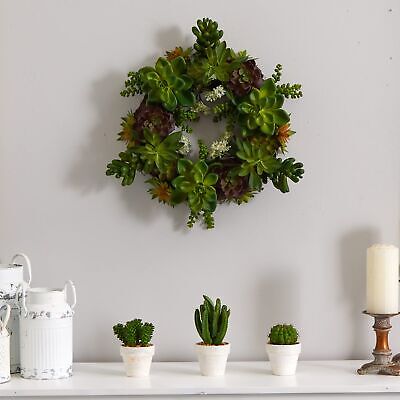 Nearly Natural 4798 Artificial Succulent Wreath, 15-inch diameter, Green,20x2...