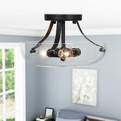 Uolfin Semi Flush Mount Ceiling Light, Black Ceiling Lights with Seeded Glass...