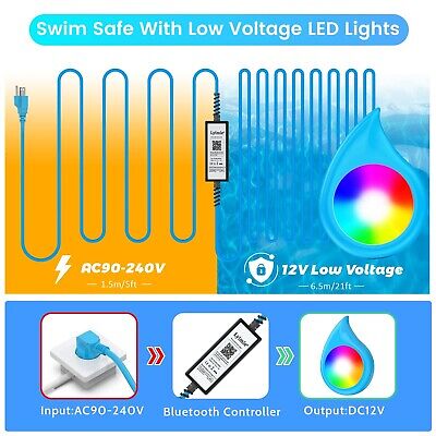 LyLmLe LED Pool Lights with APP Control, 20W RGB Dimmable Underwater Submersi...