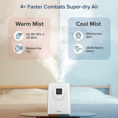 LEVOIT LV600S Smart Warm and Cool Mist Humidifiers for Home Bedroom 6L, White