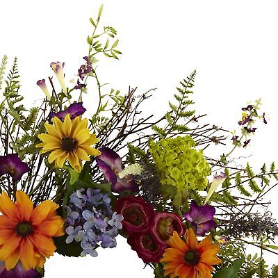 Nearly Natural 24-Inch Spring Garden Wreath with Twig Base, Multicolored/Green