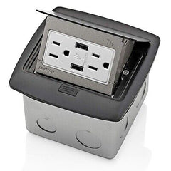 Leviton PFUS1-MB Pop-Up Floor Box with Dual Type A, 3.6 USB Charger, 15 Amp O...