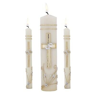 Hand Crafted Wedding Candle Set by Will & Baumer, Set of 3, Ornate Cross