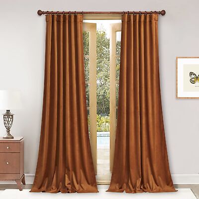 StangH Velvet Curtains 108 inches Long for Living Room, Burnt Orange Heavy Th...