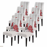 Dining Chair Slipcover, Christmas Cartoon Gnome Red Tree Wood Grain Board Win...