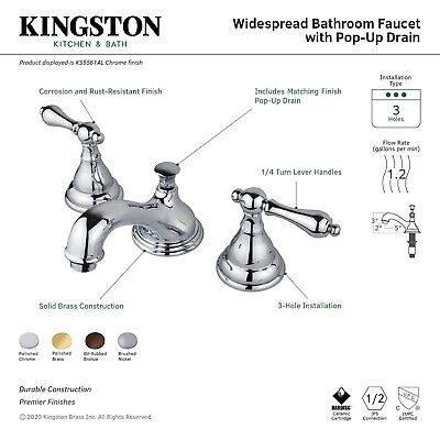 Kingston Brass KS5568AL Widespread Lavatory Faucet with Metal Lever Handle, 4...