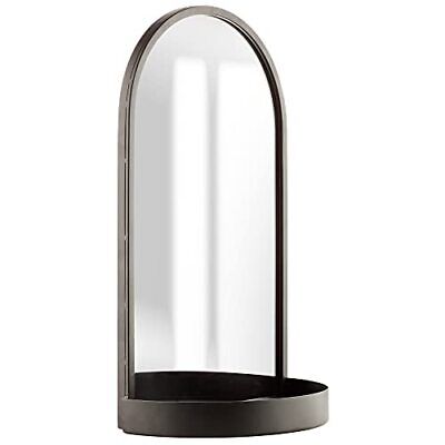 Gallery Solutions 14x24 Metal Arch Mirror with Shelf, Black 14" x 24",