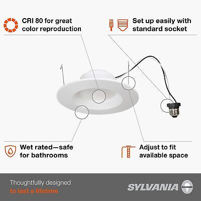 SYLVANIA 5&#8221;/6" LED Recessed Lighting Downlight with Trim, Dimmable, 9W=65W