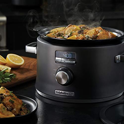 Calphalon Slow Cooker with Digital Timer and one size, Dark Stainless Steel