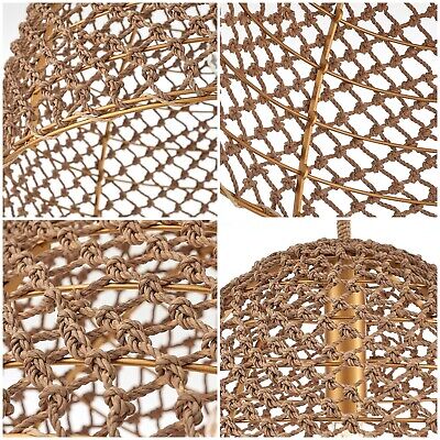 20" Hand Woven Boho Farmhouse Chandelier Brass Adjustable Open Weave Cane Rib...