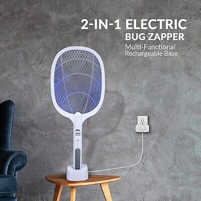 2 in 1 Electric Bug Zapper, Mosquitoes Trap Lamp & Racket, USB Rechargeable E...