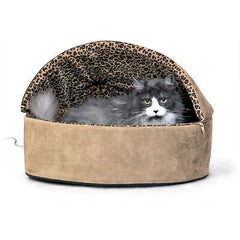 K&H Pet Products Thermo-Kitty Bed Deluxe Indoor Heated Cat Bed Tan/Leopard La...