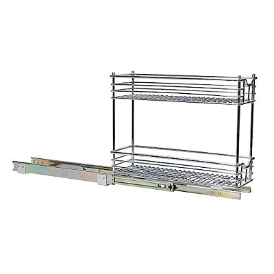 Household Essentials Narrow Sliding Cabinet Organizer, Two Tier 7", Chrome