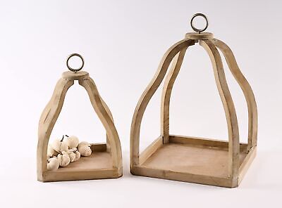 Mud Pie Wood Lantern Set, Brown/Natural