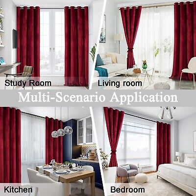 JIUZHEN Red Velvet Curtains 90 inches - Soft Velvet Blackout Grommet Curtains...