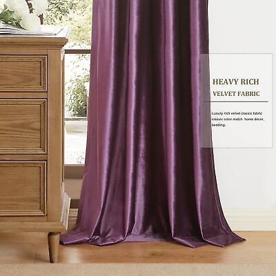 BULBUL Velvet Window Curtains 120 inch Length- 2 Panels Purple Living Room He...