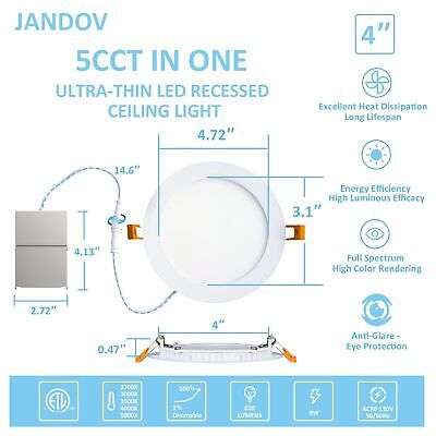 12 Pack 4 Inch 5CCT LED Recessed Lighting with Junction Box, 9W 900LM Ultra-T...