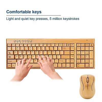 Bamboo Keyboard and Mouse, 2.4GHz Computer Devices with USB Receiver, Optiona...