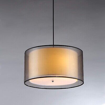 Warehouse of Tiffany RL1063 Jonah 3-Light Double Drum Shade Pendant, Black