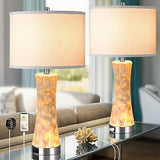 24" Capiz Shell Table Lamp Set of 2, Pearl White Coastal Bedside Lamp with LE...