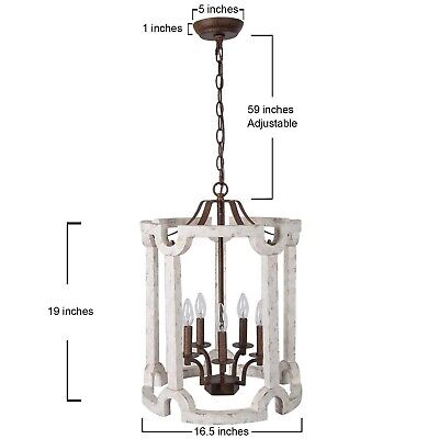 KSANA Farmhouse Chandelier, 5-Light French Country Wood Drum Light Fixture wi...