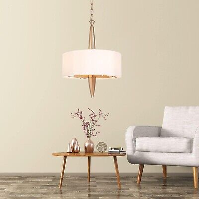 KSANA Gold Chandeliers, Modern Drum Hanging Light Fixture with White Fabric, ...