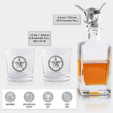 Arthur Court Longhorn Liquor Decanter Set with Pair of Longhorn Whiskey Rock ...