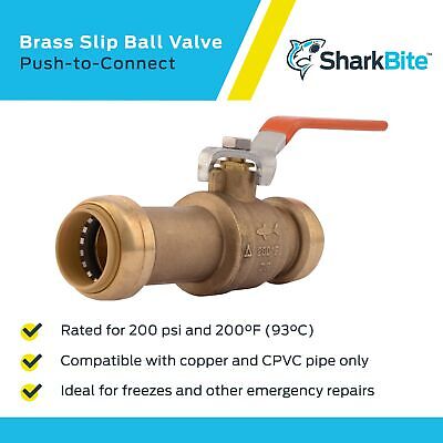 SharkBite 1 Inch Slip Ball Valve, Push to Connect Brass Plumbing Fitting, PEX...