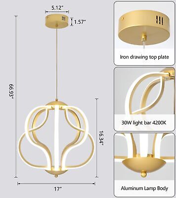 Q&S Modern Led Chandelier,Gold Hanging Pendant Lights for Dining Room Foyer E...