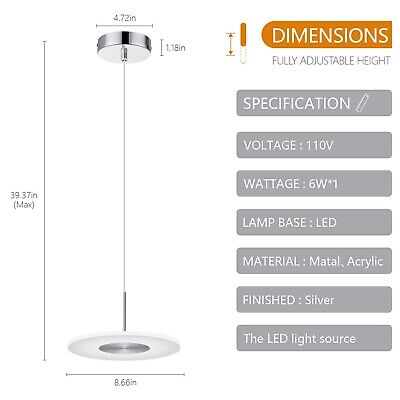 Modern Pendant Light Kitchen Light Fixtures Ceiling LED 6000K Dimmable Mini C...