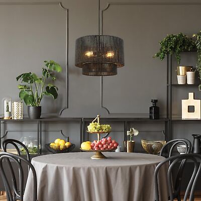 Globe Electric 67000102 2-Light Pendant Light, Matte Black, Black Paper Twine...