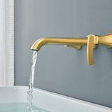 Wall Mount Tub Faucet High Flow Roman Tub Filler Long Spout Reach Brushed Gol...