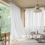 MAIHER Beige White Faux Linen Double Pinch Pleated Curtains 108 Inch Length, ...