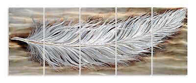 Yihui Arts Rustic Feather Metal Wall Art, Brown and Silver Aluminum Artwork, ...