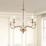 Modern Gold Chandelier Light Fixture, 5 Light Farmhouse Brass Ceiling Light F...