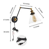 LNC Black Gold Wall Sconces, Glass Swing Arm Wall Lamp Adjustable Plug-in or ...