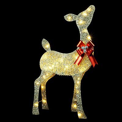 YULETIME 3-Piece Pre-lit 2.5D Christmas Reindeer Family, Lighted Glitter Chri...