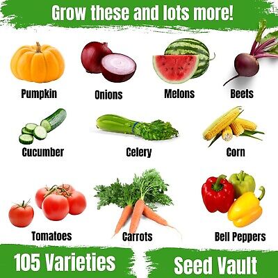 Survival Garden Heirloom Seeds Non GMO - 105 Varieties of Herb, Fruit and Veg...