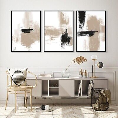 Joocrise Beige Abstract Wall Art Painting Set of 3 Neutral Canvas Wall Art Pr...