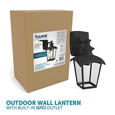 31703 Spence 1-Light Outdoor Wall Lantern with Seeded Glass and Built-in GFCI...