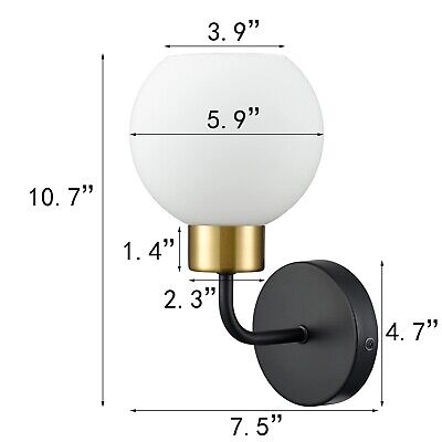 DANSEER Matt Black Wall Sconce Modern Milky Globe Glass for Bathroom Vanity L...