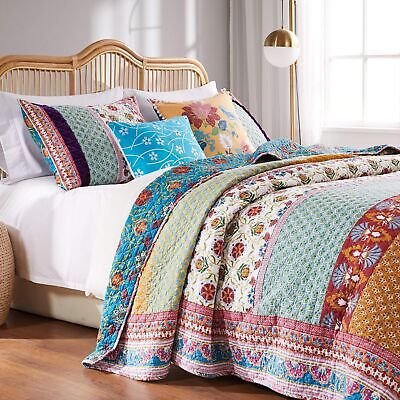 Greenland Home Thalia Velvet-Embellished Cotton Quilt Set, Reversible, 4-Piec...