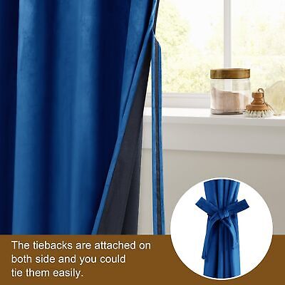 DWCN Extra Wide Velvet Curtains - Blue Blackout Privacy Protect Window Drapes...