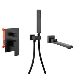 Wall Mounted Bathtub Faucet with Hand Shower Matte Black, Wall Mount Tub Fill...