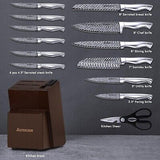 Knife Set, 15 Pieces Kitchen Knife Block Set with Built in Knife Sharpener Bl...