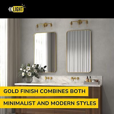 GETINLIGHT Inlight 20" Wide 3-Light Gold Bathroom Vanity Light with Clear Rib...