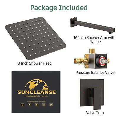 SunCleanse Shower Faucet Set with Valve, 8 Inch Square Shower Head and Handle...