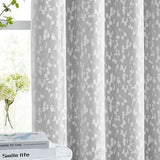 Gray Mix Matched Curtain Set 95" Long Leaf Sheer Lace 2 Panels & 2 Blackout C...