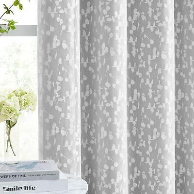 Gray Mix Matched Curtain Set 95" Long Leaf Sheer Lace 2 Panels & 2 Blackout C...