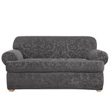 SureFit Stretch Jacquard Damask 2 Piece T Cushion Loveseat Slipcover in Gray